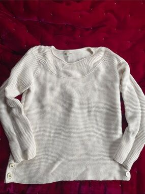 Talbots Cream Button-Hem Crewneck Sweater